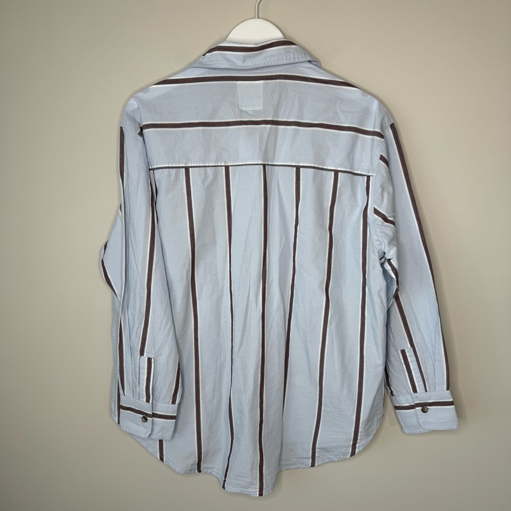 C & C California | NWT 100% Blue and Brown Stripe 100% Cotton Button Down Shirt - Picture 6 of 9